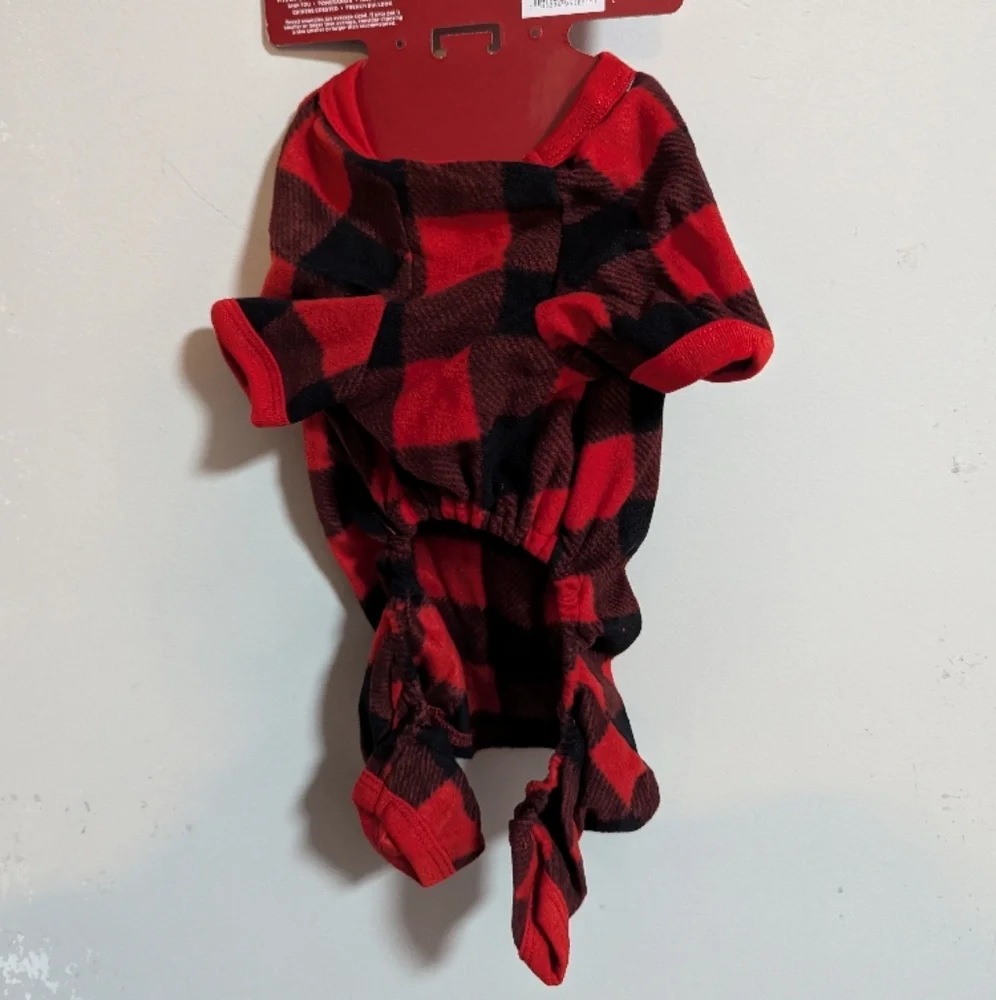 Wondershop Pet Pajamas small dog cat red black plaid p-003